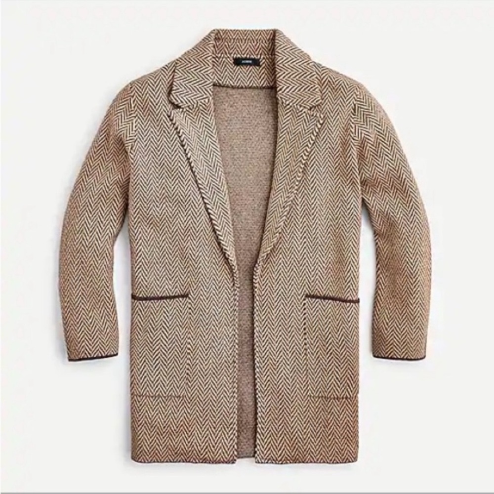 J CREW Sophie Brown Herringbone Cardigan Sweater Blazer Cotton Wool Blend XS